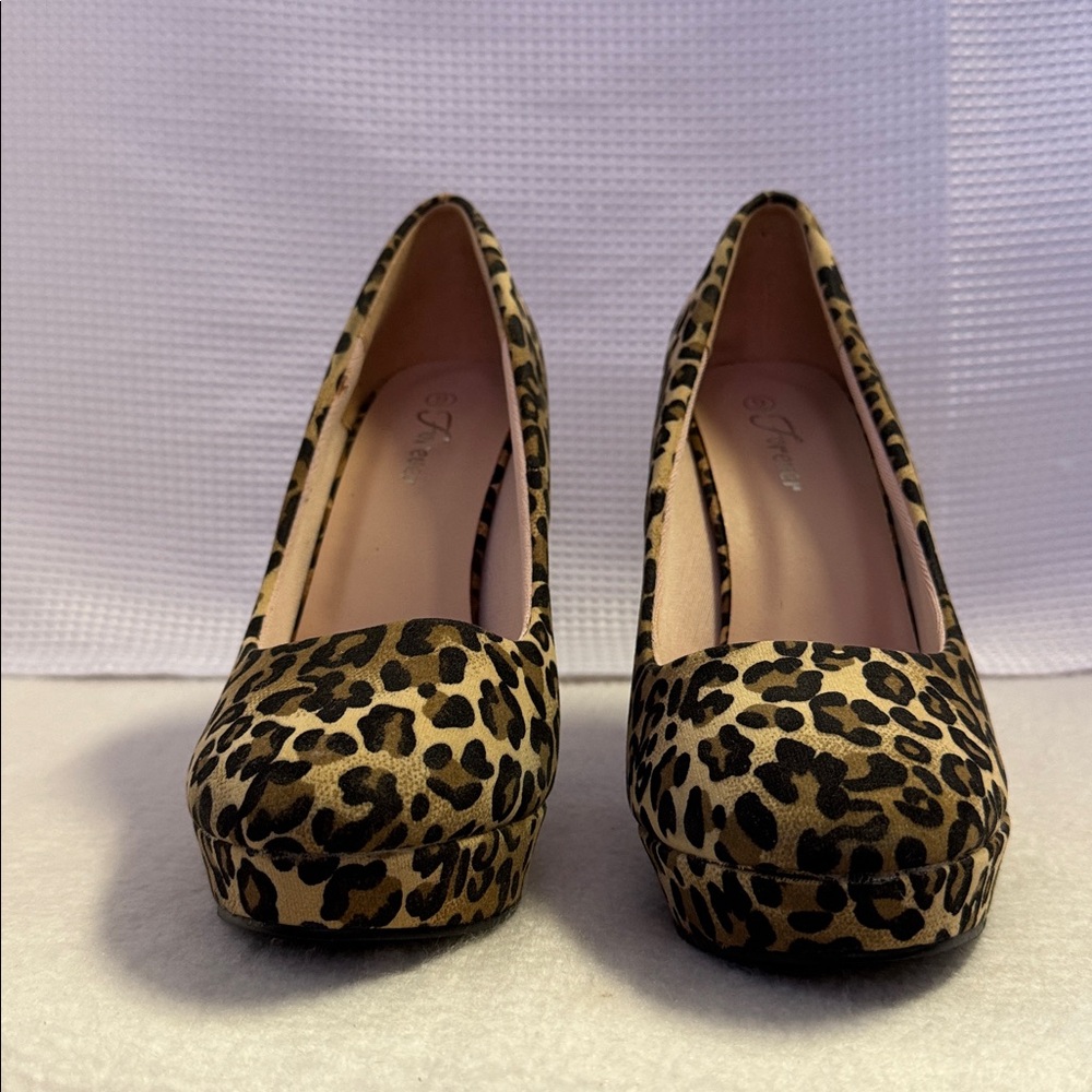 FOREVER Leopard Stiletto Platform Heels New Size 9 Tan Brown Black Sexy Shoes - Picture 6 of 14